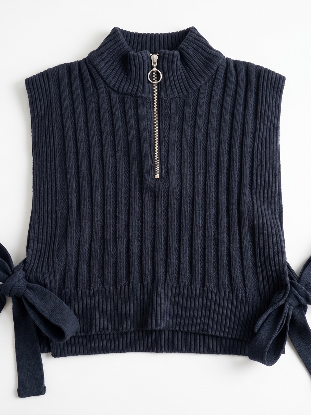 Zara Navy Ribbed Sleeveless Half-Zip Sweater Vest